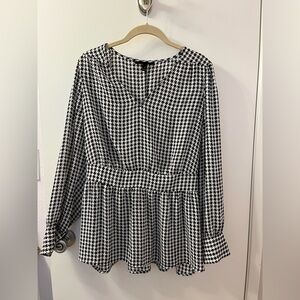 Lane Bryant Monochrome Houndstooth Long Sleeve Blouse NWOT Size 14